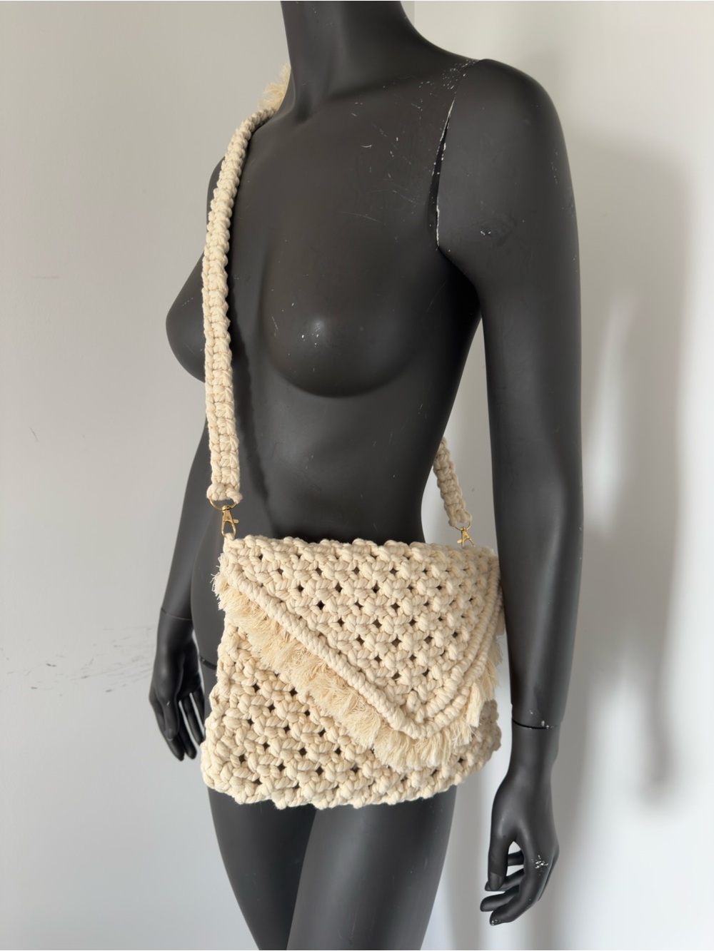 5. Handmade Cream Crochet Crossbody Bag